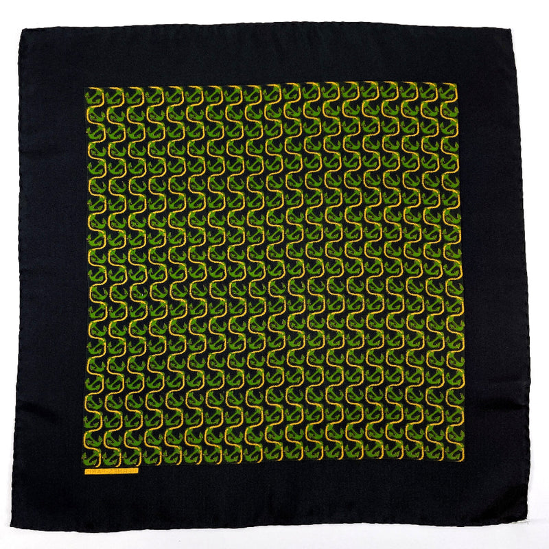 HERMES handkerchief Pocket chief silk Black mens Second hand