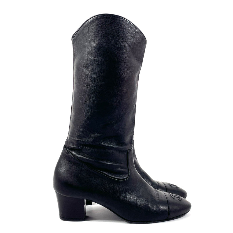 CHANEL boots COCO Mark leather Black Women Used