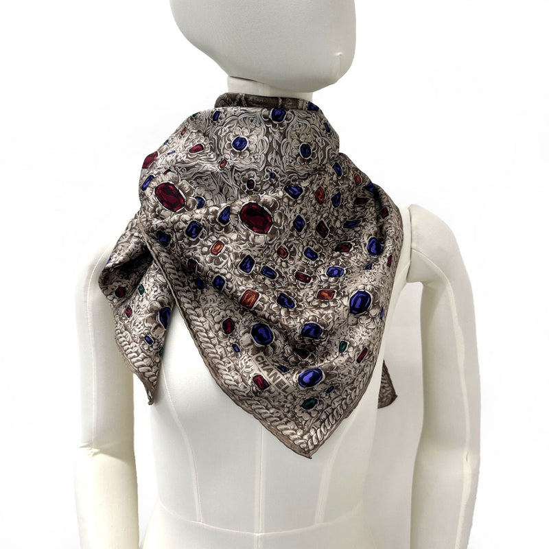 CHANEL scarf Jewelry pattern silk gray Women Used