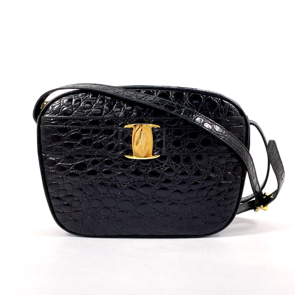 Salvatore Ferragamo Shoulder Bag BA21 4183 Vala Croco embossed leather Black Women Used