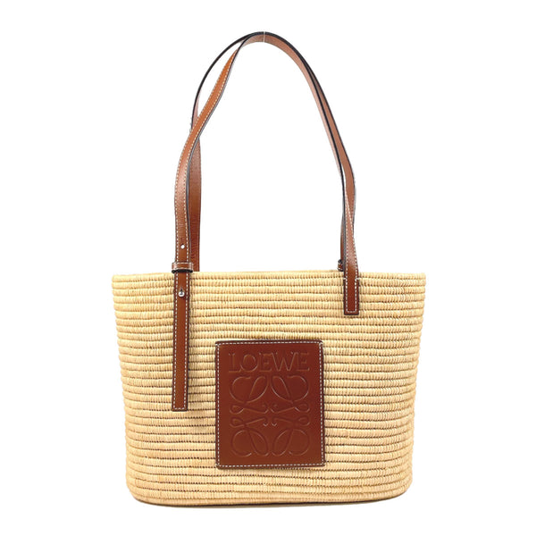 LOEWE Tote Bag A223099X02 Square Basket Bag Small Raffia/leather beige beige Women Used