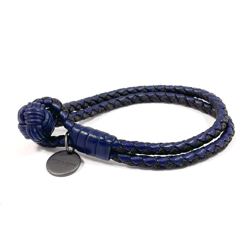 BOTTEGAVENETA bracelet Intrecciato leather Navy unisex Used