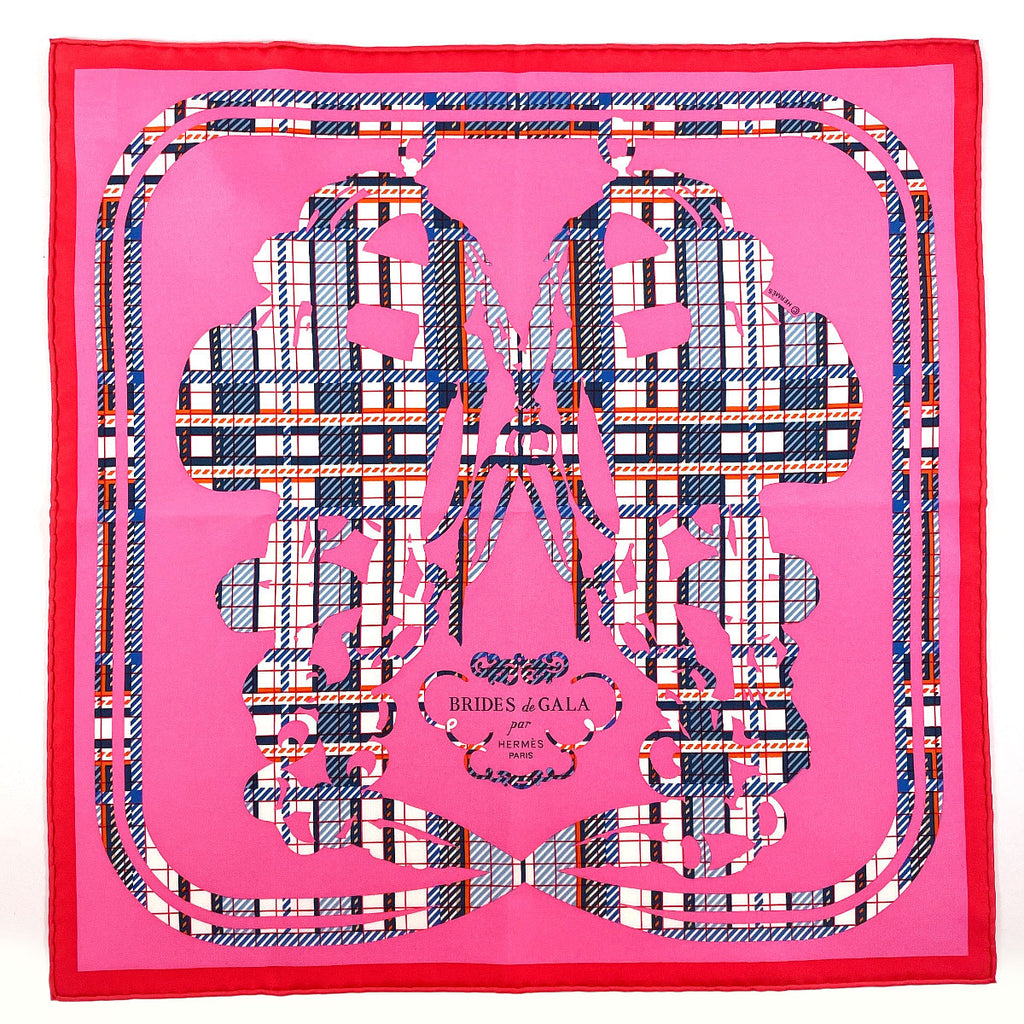 HERMES scarf 894052S Gavroche 45 BRIDES de GALA Tartan silk pink
