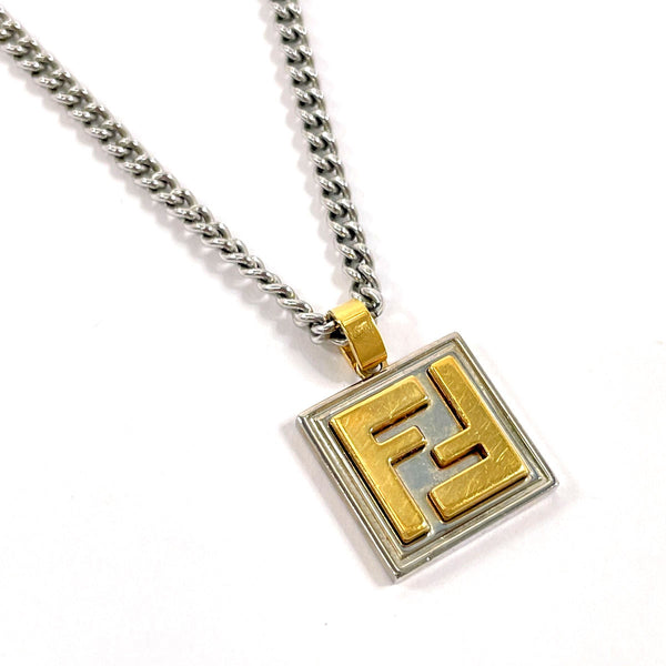 FENDI Necklace 7AJ292 FF logo square metal Silver Silver unisex Second hand