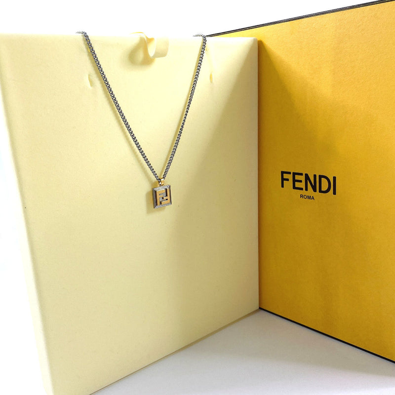 FENDI Necklace 7AJ292 FF logo square metal Silver Silver unisex Second hand