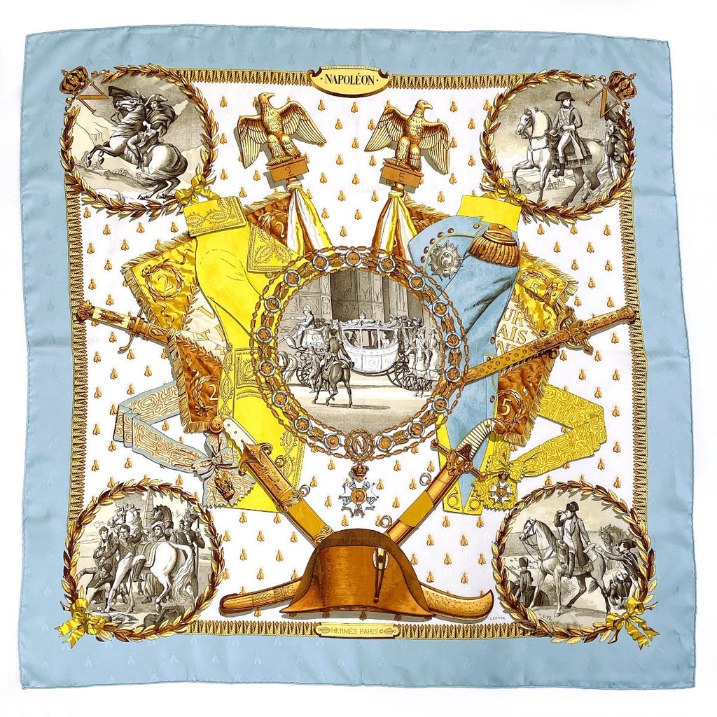 カ*ネ様 【⚠️最終お値下げ⚠️】 HERMES PARIS/カレ NAPOLE HERMES scarf Carre 90 NAPOLEON Napoleon silk blue Women Second