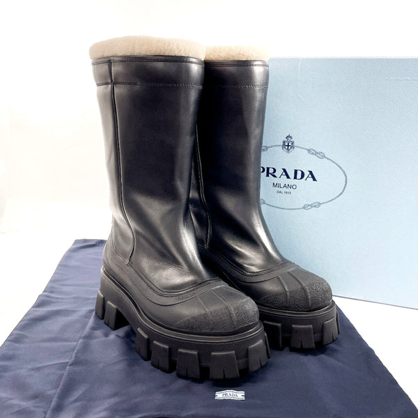 PRADA boots 1W380M Monolith shearling boots leather/Mouton Black Women Second hand