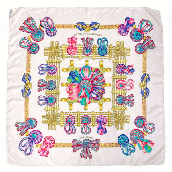 HERMES scarf Carre 90 LES RUBANS DU CHEVAL Horse Ribbon silk white Women Second hand