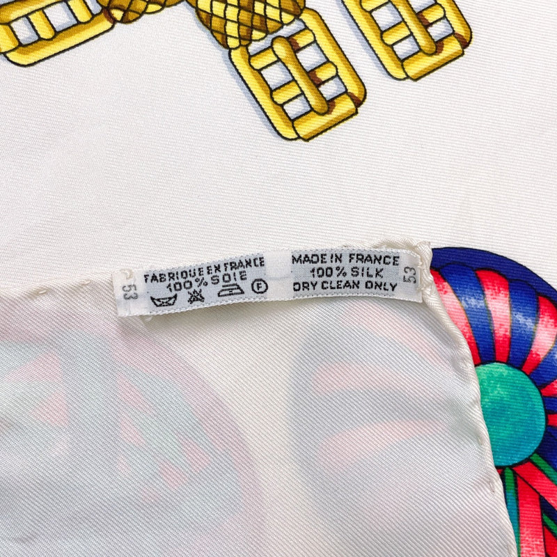 HERMES scarf Carre 90 LES RUBANS DU CHEVAL Horse Ribbon silk white Women Second hand
