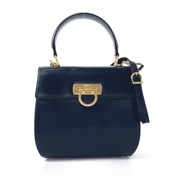 Salvatore Ferragamo Handbag AK 4192 Gancini 2WAY leather Navy Women Second hand