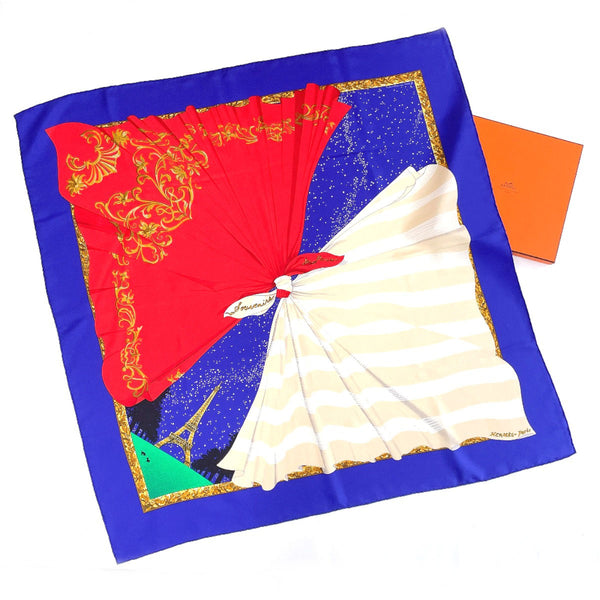 HERMES scarf Carre 90 Souvenirs de Paris Memories of Paris silk blue Women Second hand