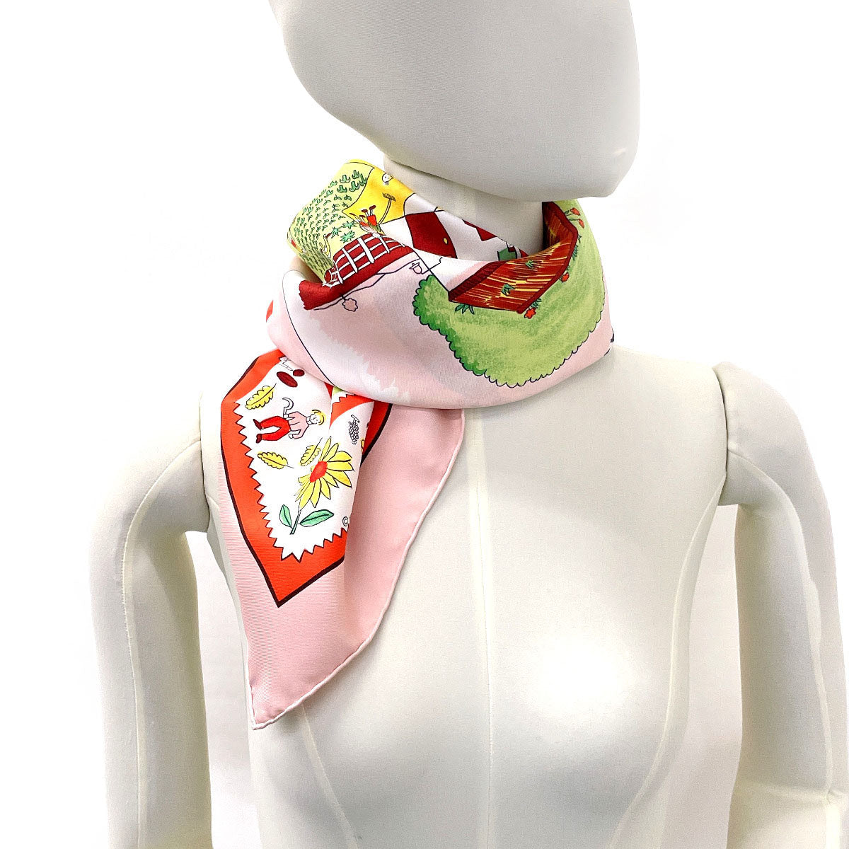 HERMES scarf Carre 90 RETOUR A LA TERRE return home silk pink