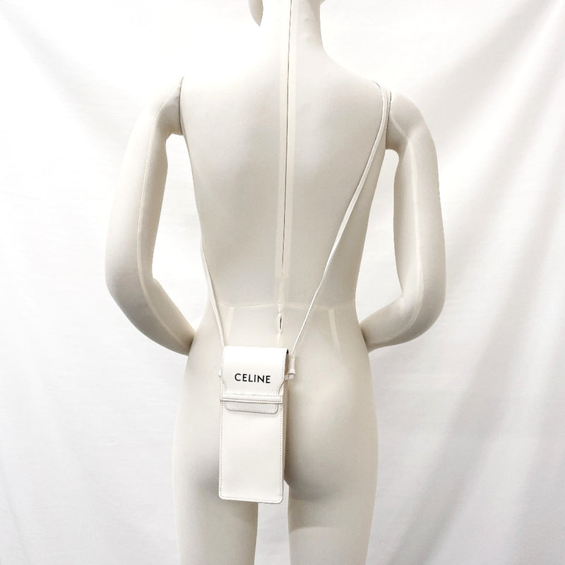 CELINE Shoulder Bag Sunglasses case logo leather white unisex
