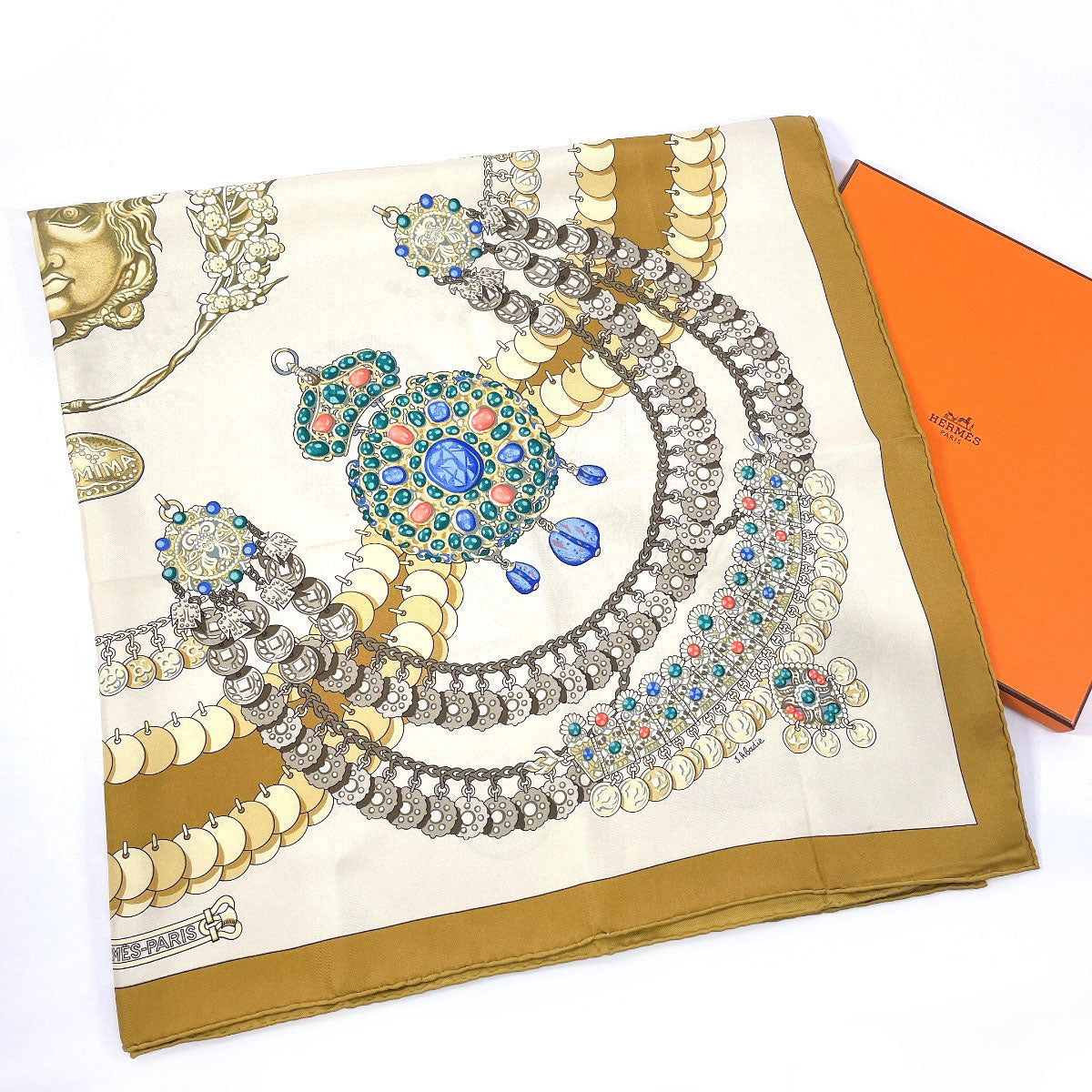 HERMES scarf Carre 90 KOSMIMA Universe silk Brown Women