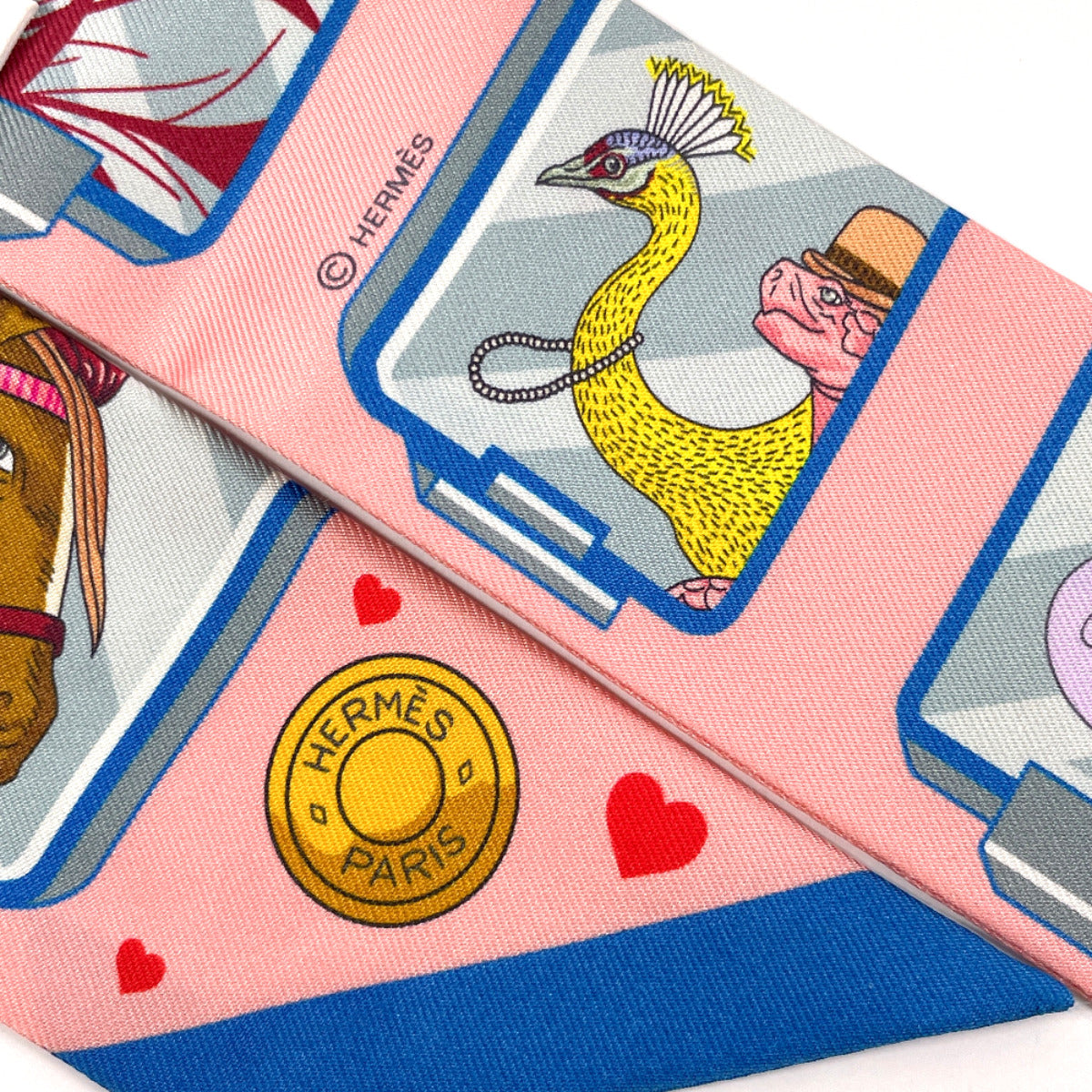 HERMES Twilly 063875S HERMES STORY silk pink pink Women Second