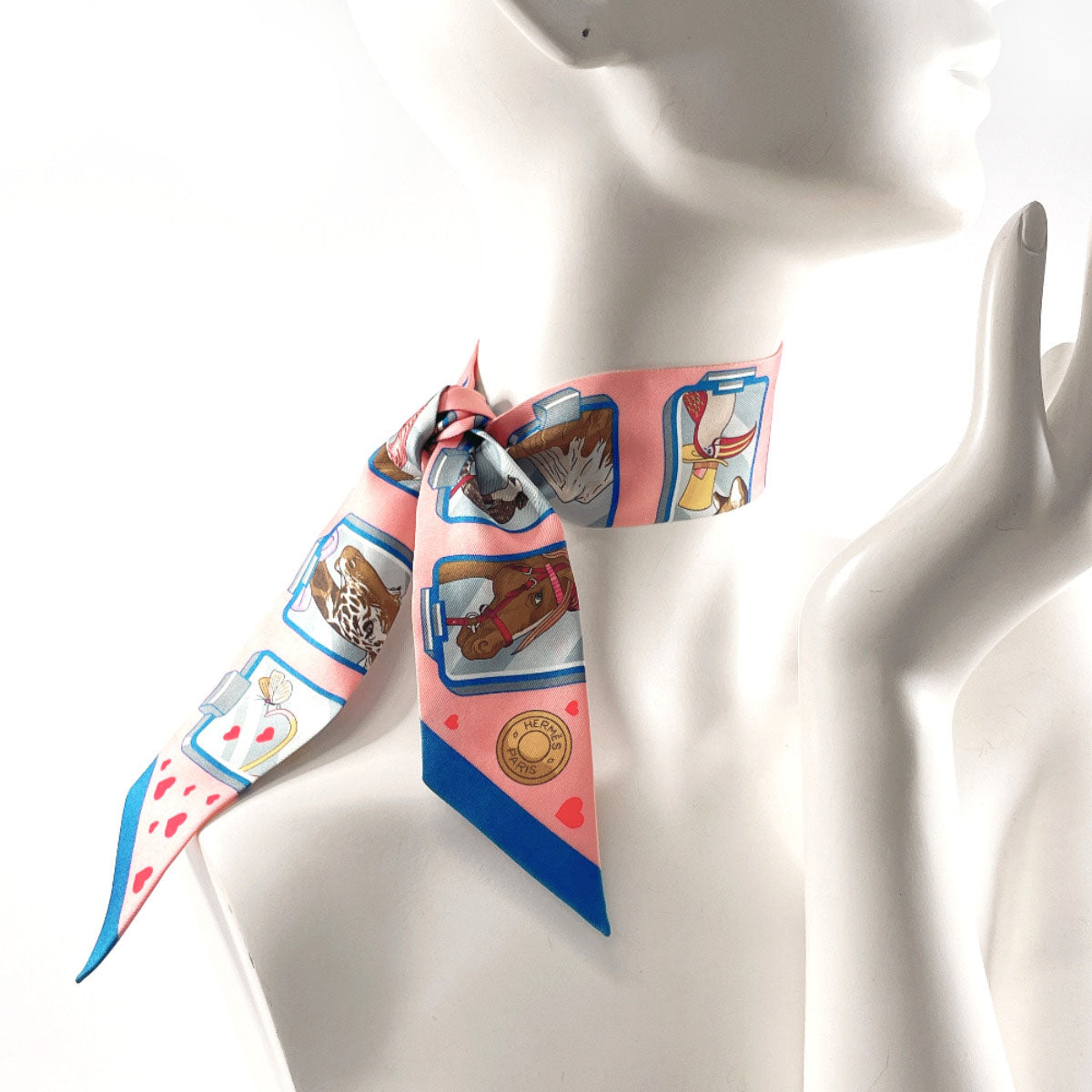 HERMES Twilly 063875S HERMES STORY silk pink pink Women Second