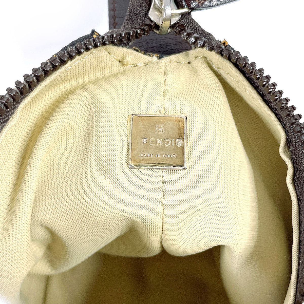 FENDI Pouch Vanity bag Zucca canvas/leather Brown Women