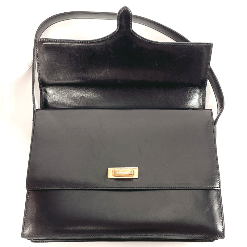 CELINE Shoulder Bag vintage leather Black Women Used