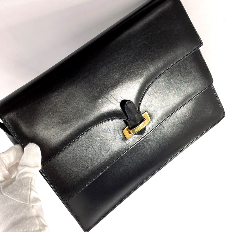 CELINE Shoulder Bag vintage leather Black Women Second hand