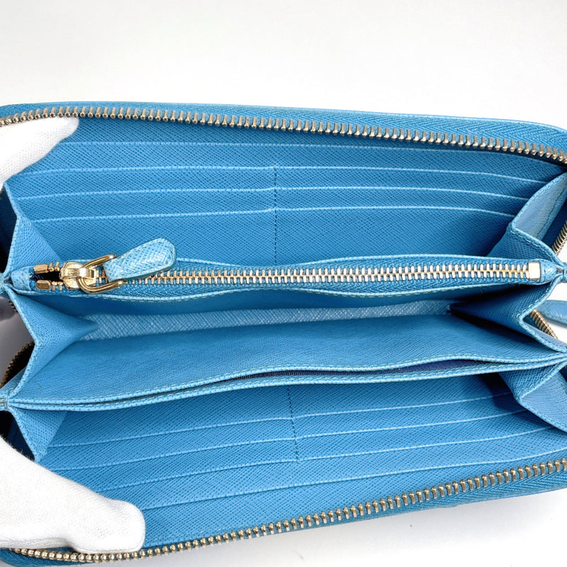 PRADA purse ribbon Safiano leather blue 12C Women Second hand