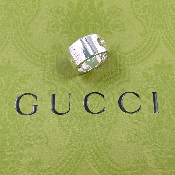 GUCCI Ring G logo wide ring Silver925 #US 5 1/4 Silver Women Second hand