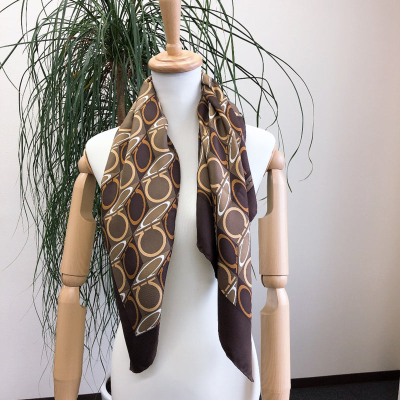 Salvatore Ferragamo scarf Gancinipattern silk Brown Women Used