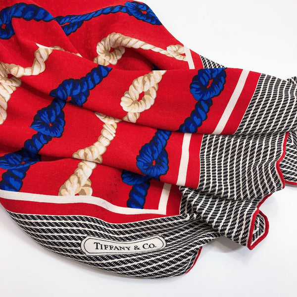 TIFFANY&Co. scarf T DESIGN silk Red blue Women Used