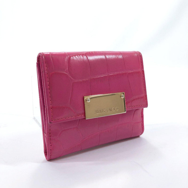 JIMMY CHOO Tri-fold wallet Embossed leather leather pink Gold Hardware Women Used - JP-BRANDS.com