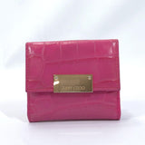 JIMMY CHOO Tri-fold wallet Embossed leather leather pink Gold Hardware Women Used - JP-BRANDS.com
