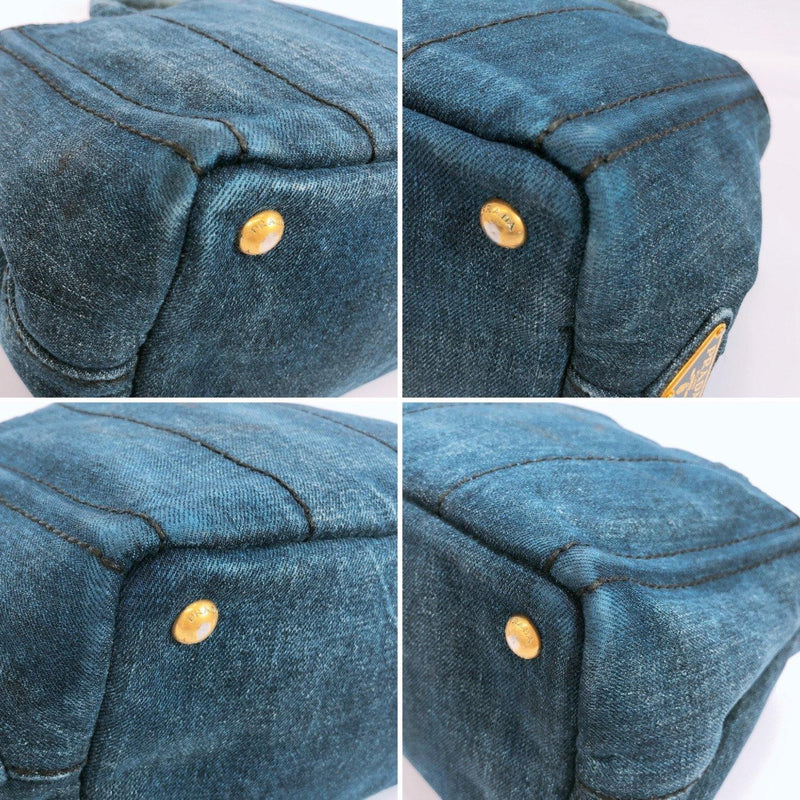 Pre-owned Prada Logo-jacquard Denim Tote Bag In Blue | ModeSens