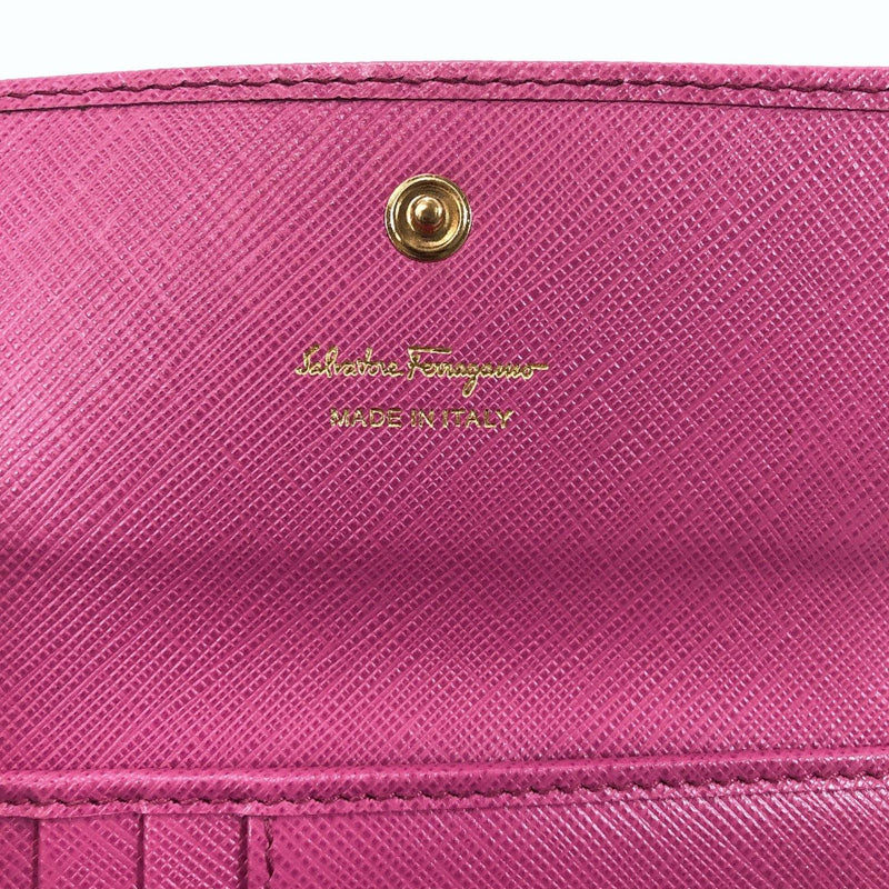 Salvatore Ferragamo Tri-fold wallet KM-22　C328 Vara ribbon Safiano leather pink Gold Hardware Women Used - JP-BRANDS.com
