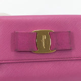 Salvatore Ferragamo Tri-fold wallet KM-22　C328 Vara ribbon Safiano leather pink Gold Hardware Women Used - JP-BRANDS.com