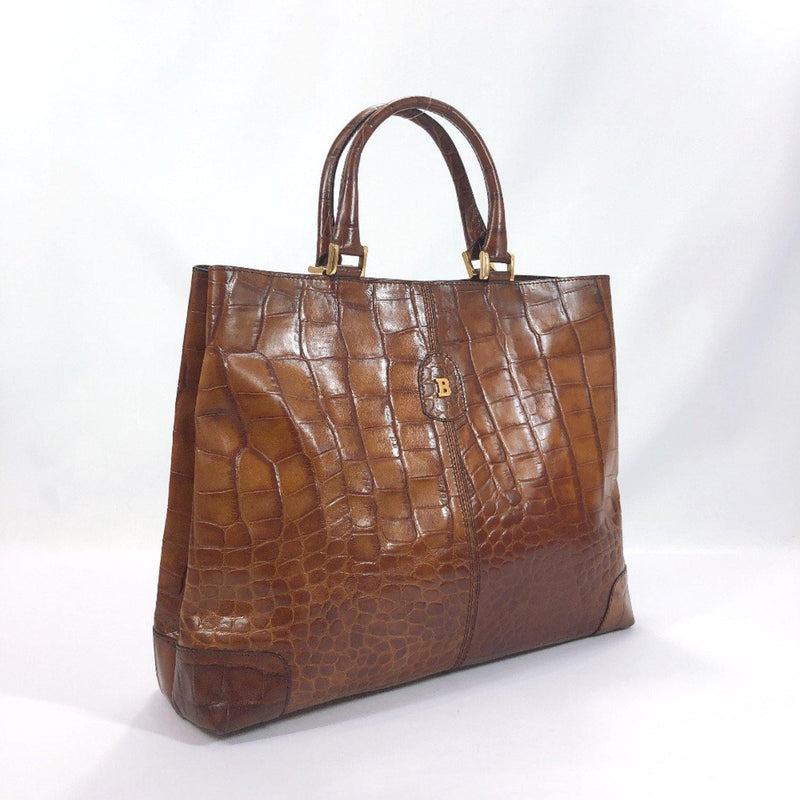 BALLY Tote Bag Embossing leather Brown Women Used - JP-BRANDS.com