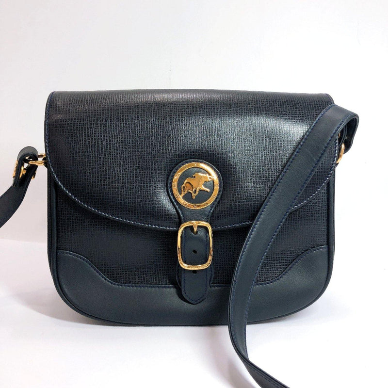 HUNTING WORLD Shoulder Bag vintage leather Navy gold Women Used - JP-BRANDS.com