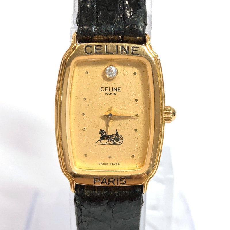 CELINE Watches Vintage carriage pattern Analog Quartz metal/leather gold black Women Used - JP-BRANDS.com