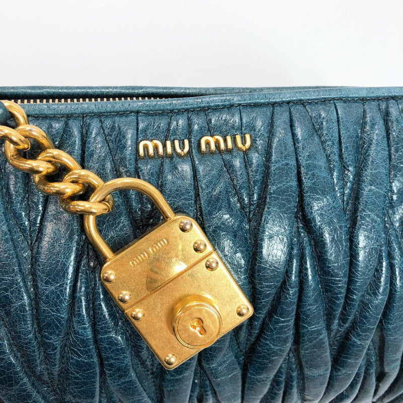 Miu Miu Shoulder Bag Materasse leather/Gold Hardware Navy Women Used - JP-BRANDS.com