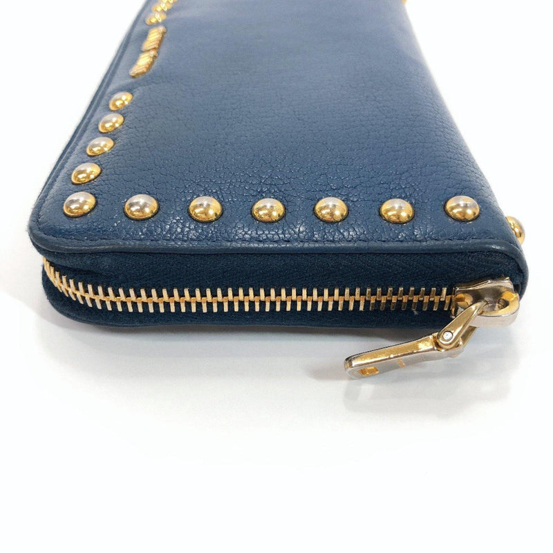 MIUMIU purse 5M0506 Round zip MADRAS BORCHIE leather cobalt blue Gold Hardware Women Used - JP-BRANDS.com