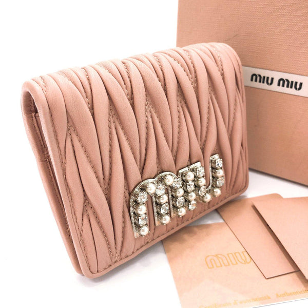 MIUMIU wallet 5MV204 Materasse Rhinestone leather pink Women Used - JP-BRANDS.com