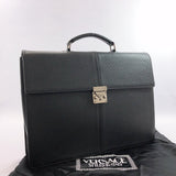 VERSACE Briefcase Business bag Synthetic leather black SilverHardware mens Used
