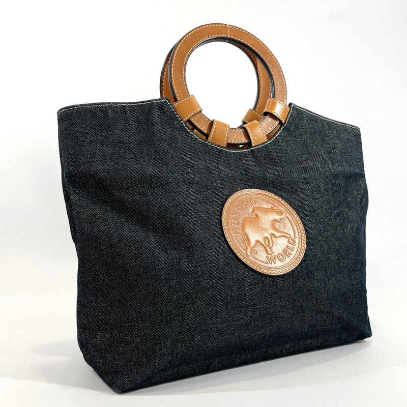HUNTING WORLD Tote Bag denim/leather Navy Brown Women Used - JP-BRANDS.com