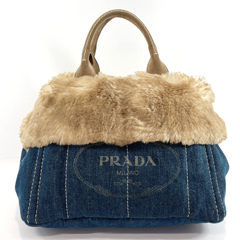 PRADA Tote Bag BN2182 Canapa denim/Fake fur blue Women Used –