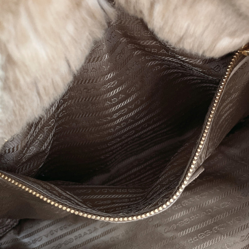 PRADA Tote Bag BN2182 Canapa denim/Fake fur blue beige Women Used
