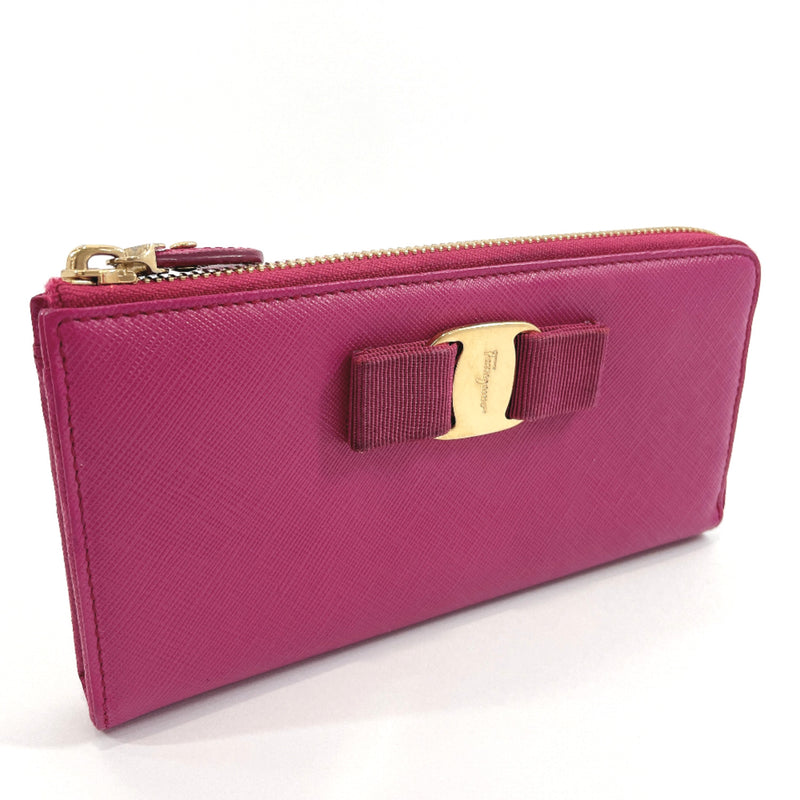 Salvatore Ferragamo purse Vala Ribbon L-shaped zip leather purple Women Used