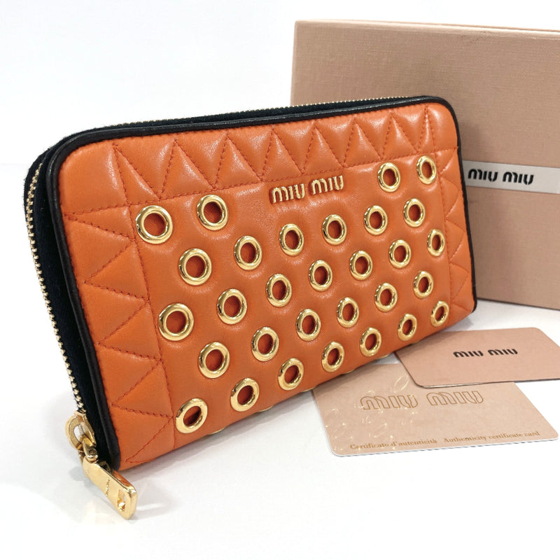 Miu Miu purse 5ML506 Zip Around Nappa Vere Punching leather Orange Women Used