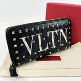 VALENTINO GARAVANI purse Zip Around Rock studs spike leather black white Women Used