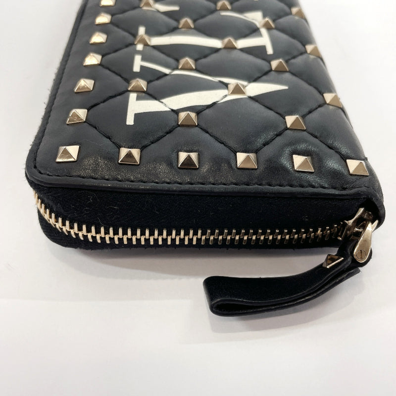 VALENTINO GARAVANI purse Zip Around Rock studs spike leather black white Women Used