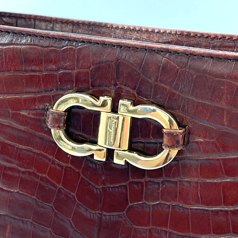 Salvatore Ferragamo Shoulder Bag AQ-216 Gancini embossing one belt vintage leather/Gold Hardware Brown Women Used
