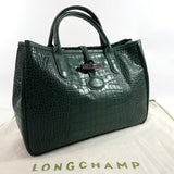 Longchamp Tote Bag Embossing leather green Women Used - JP-BRANDS.com