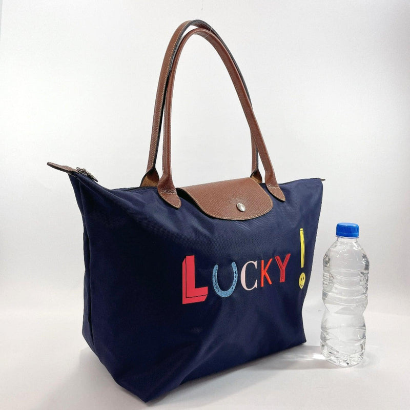Longchamp Tote Bag 1899-618 Le Pliage LUCKY Nylon/leather Navy Brown Women Used - JP-BRANDS.com