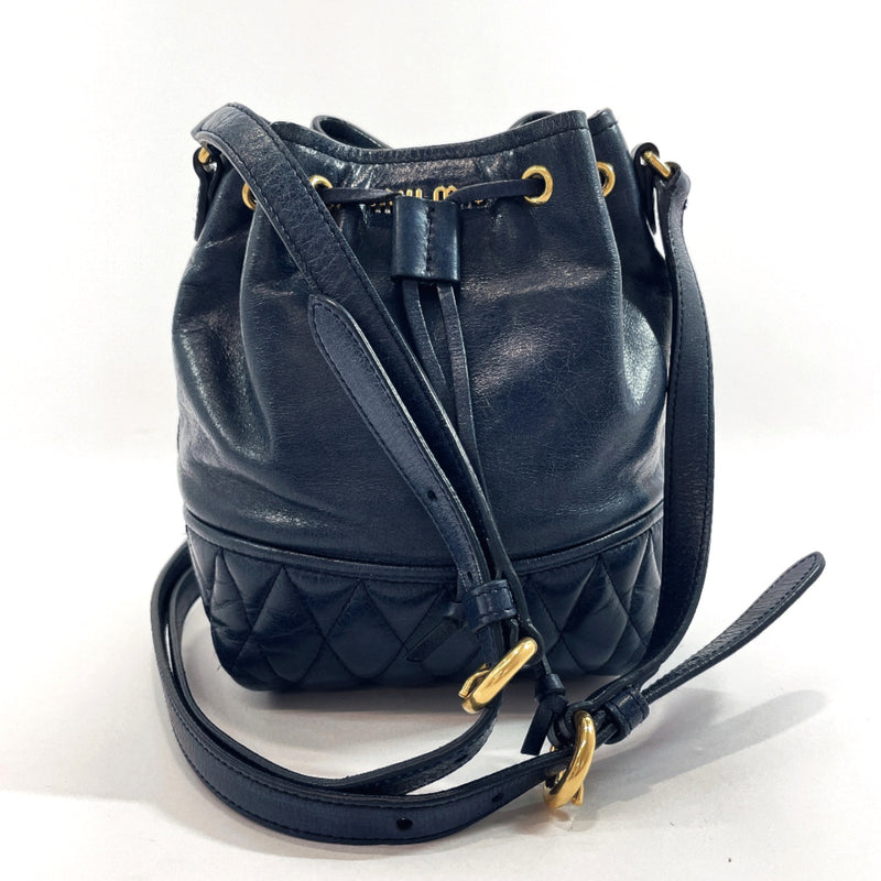 MIUMIU Shoulder Bag drawstringShoulder leather Navy Women Used